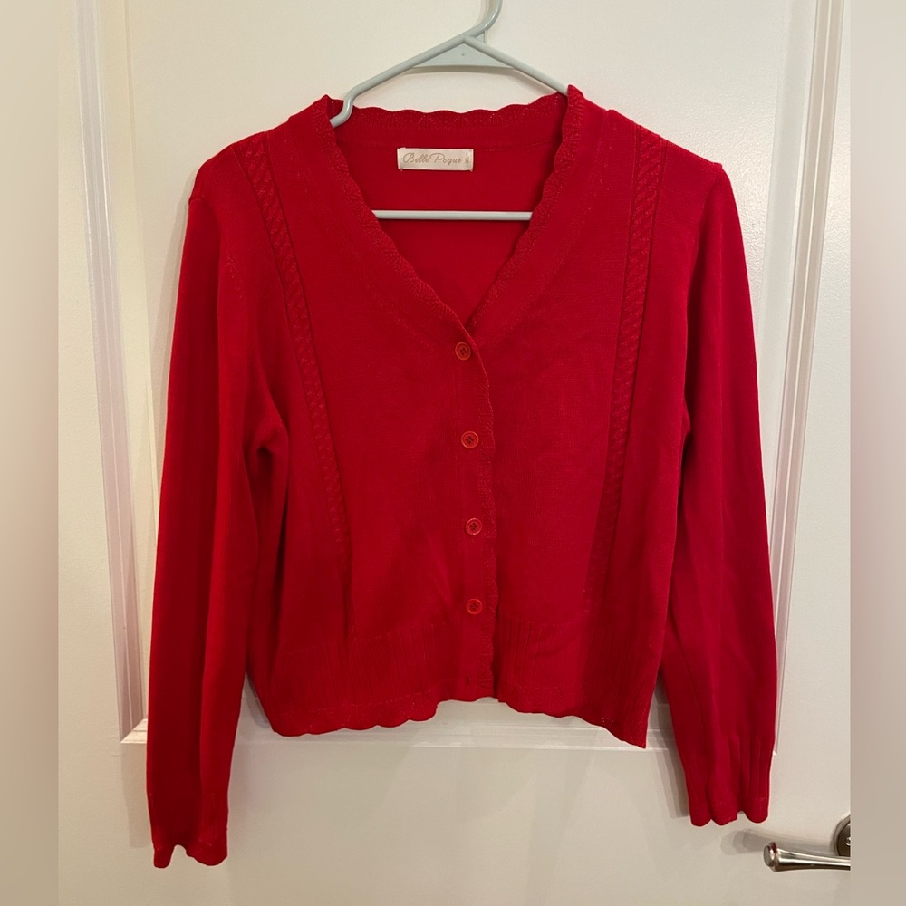 Belle Poque Red Cropped Vintage Style Cardigan